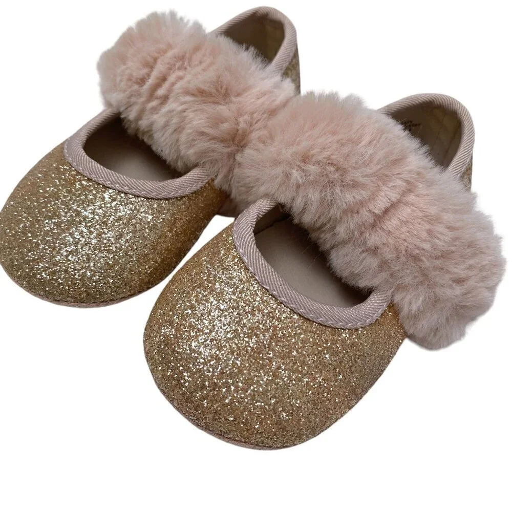 Childrens Place Baby Shoes Pink Ballet Faux Fur Princess Fairy Glitter Holiday